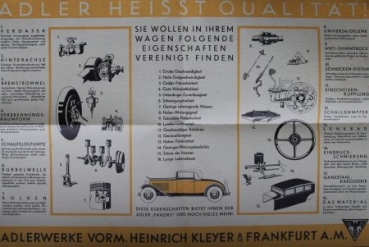 Adler Favorit Modellprogramm 1930 Automobilprospekt (2086)